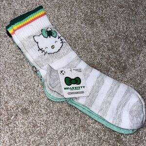 Hello Kitty White and Gray Striped Socks with Rainbow Trim 2 Pairs